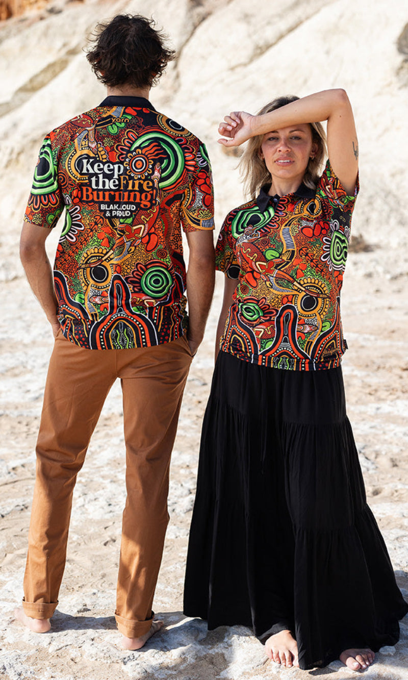 NAIDOC 2024 Aboriginal Art Ladies Fitted Polo Proud & Deadly