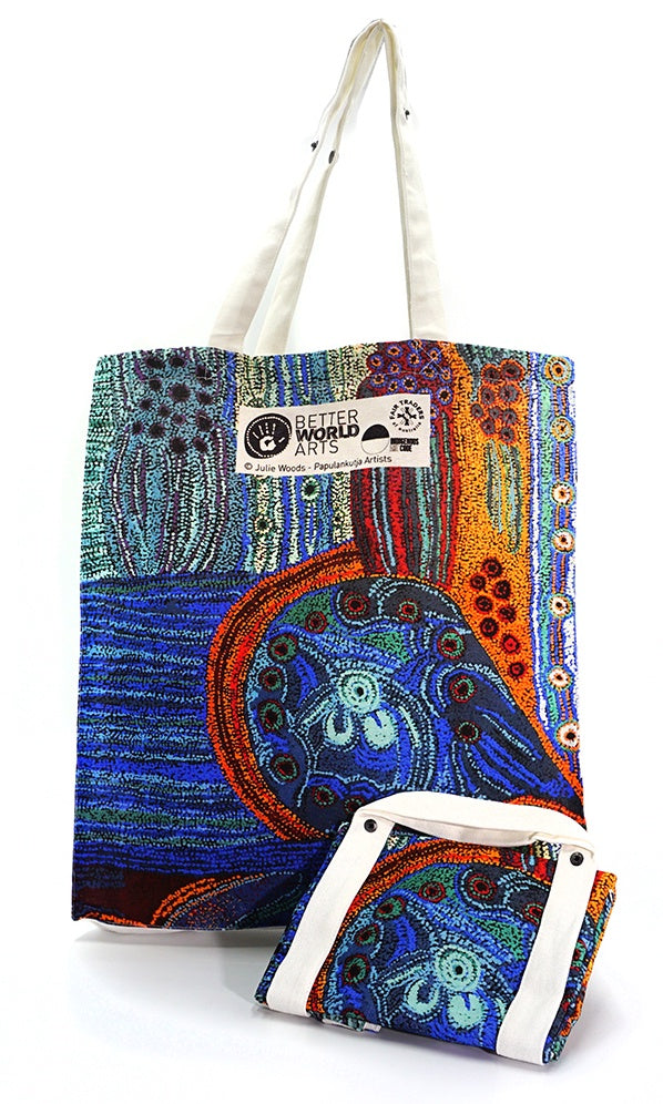 Aboriginal Art Cotton Foldable Shopping Bag by Julie Woods (2)
