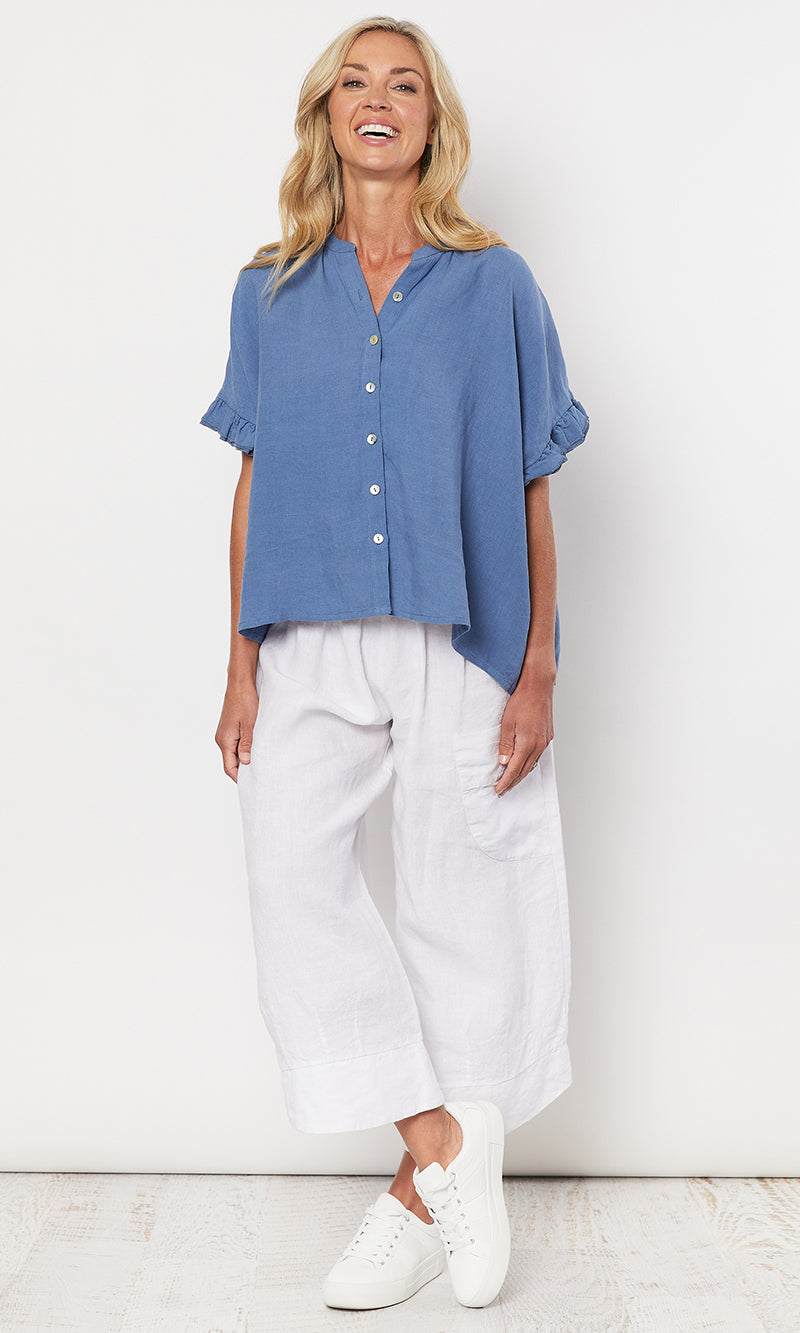 Linen Shirt Frilled Sleeve, More Colours