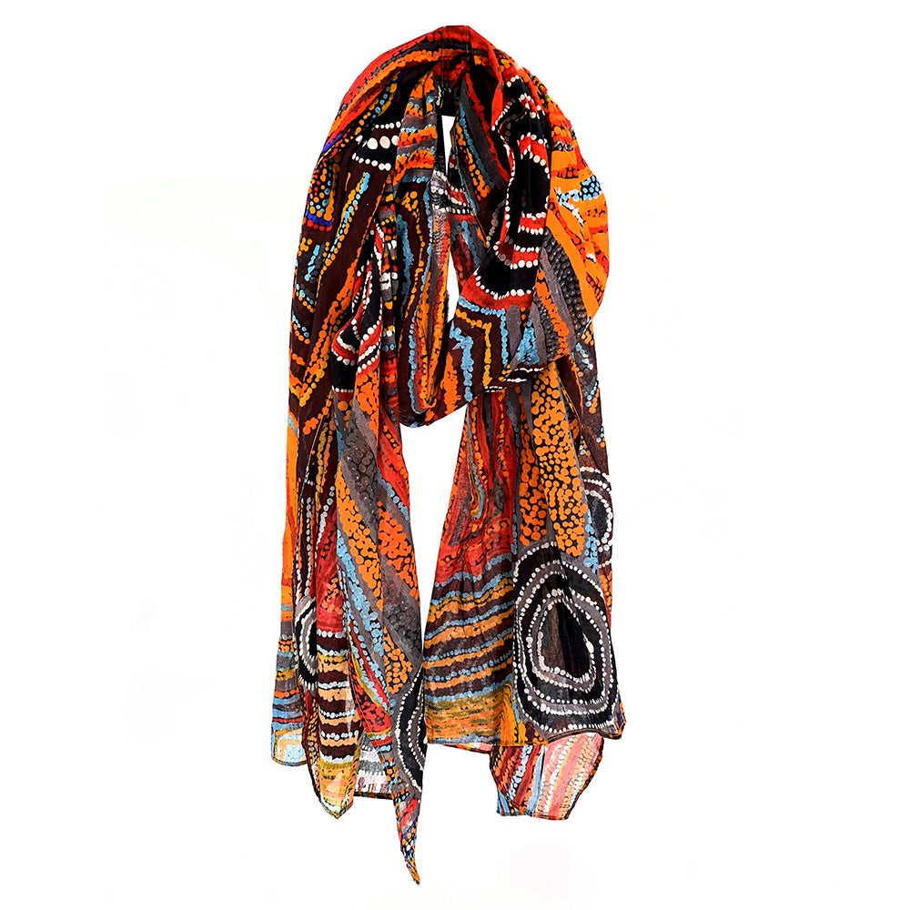Aboriginal Art Organic Cotton Scarf by Mary Napangardi Brown