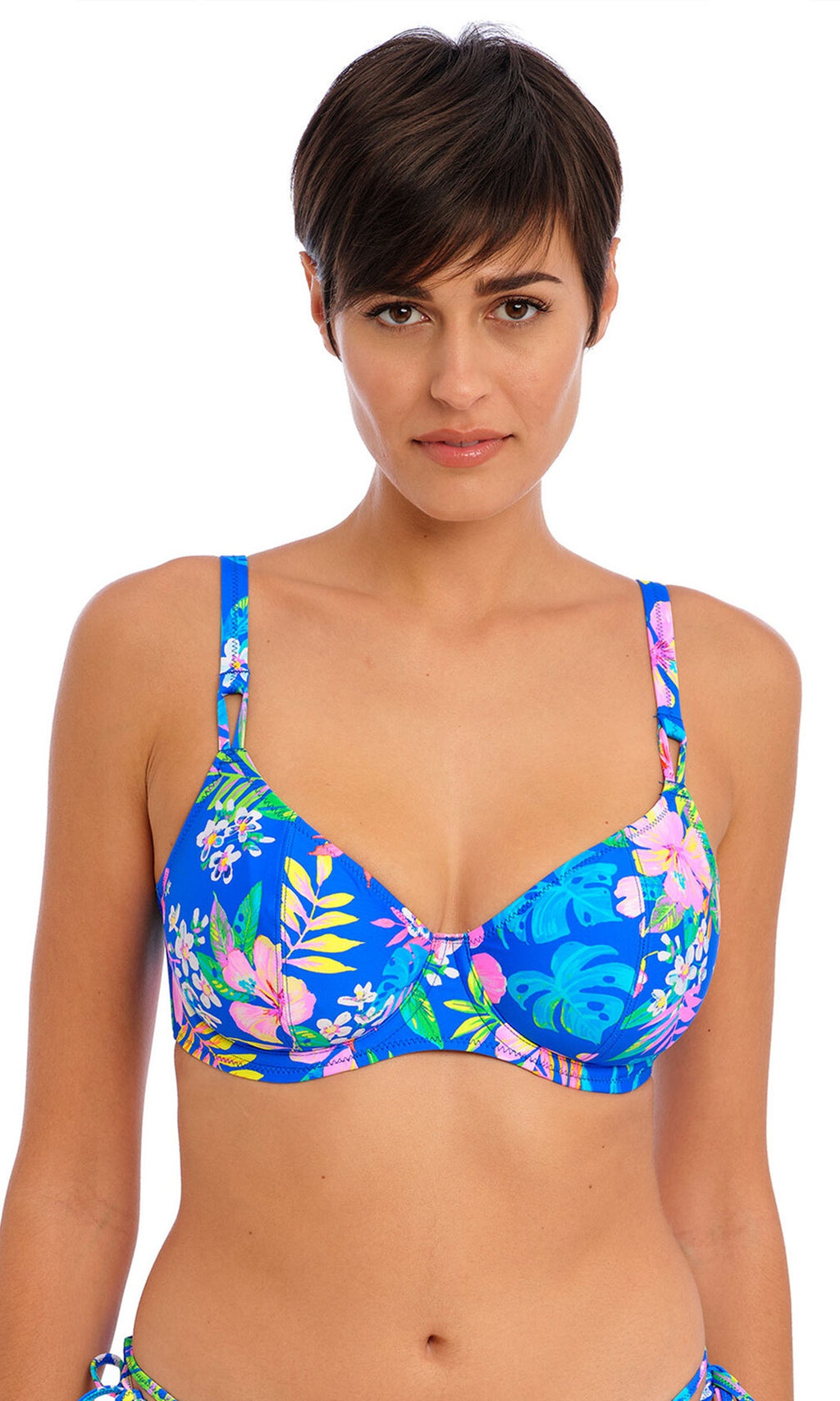 Hot Tropics Blue UW Plunge Bikini Top