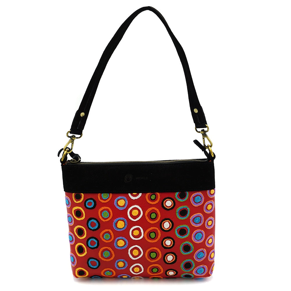 Aboriginal Art Leather Handbag Embroidered by Daisybell Kulyuru