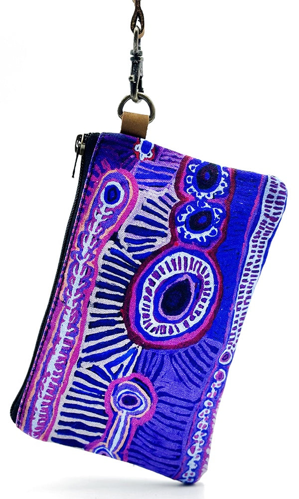 Aboriginal Art Canvas Pouch with Leather Strap by Murdie Nampijinpa MORRIS (3)
