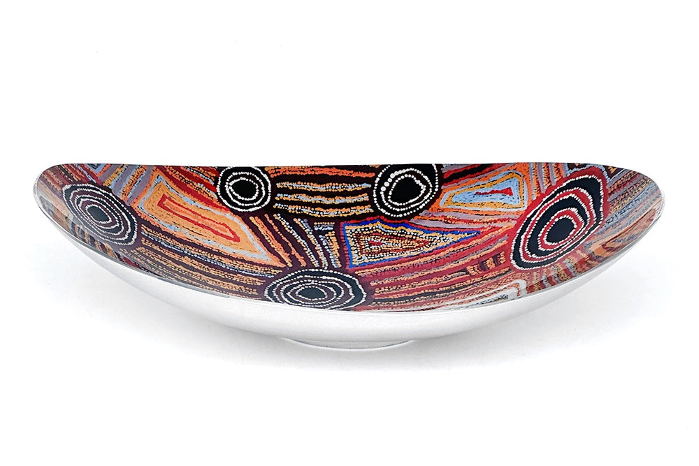 Aboriginal Art Bowl Boat Shape by Mary Napangardi Brown