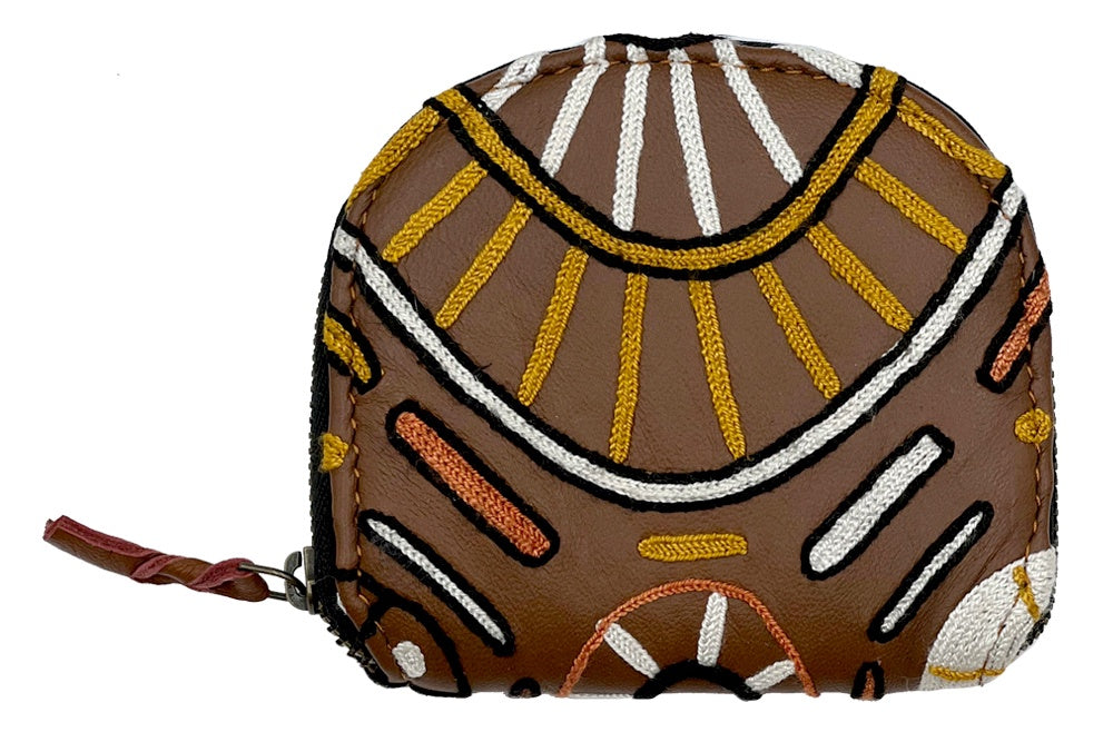 Aboriginal Art Leather Embroidered Coin Purse by Nina Puruntatameri