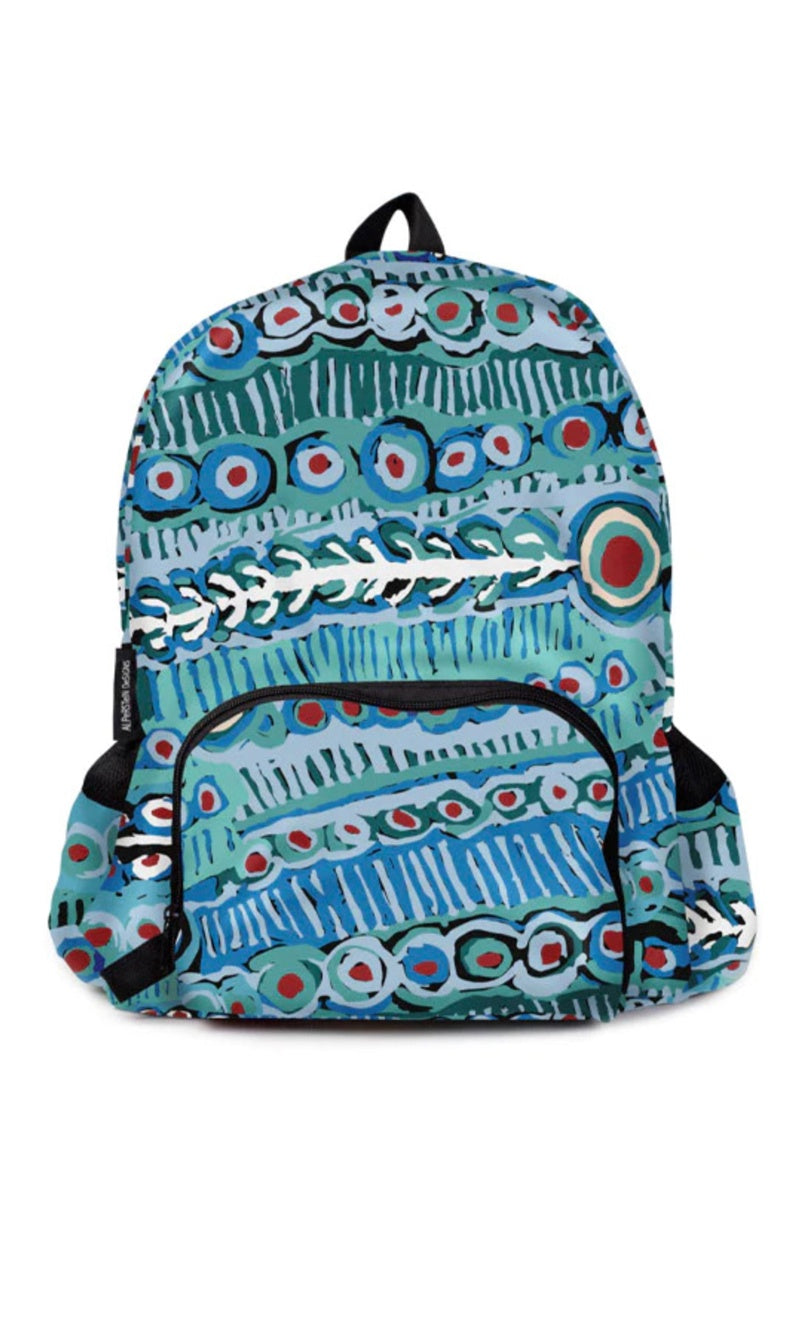 Aboriginal Art Fold up Backpack by Murdie Nampijinpa Morris