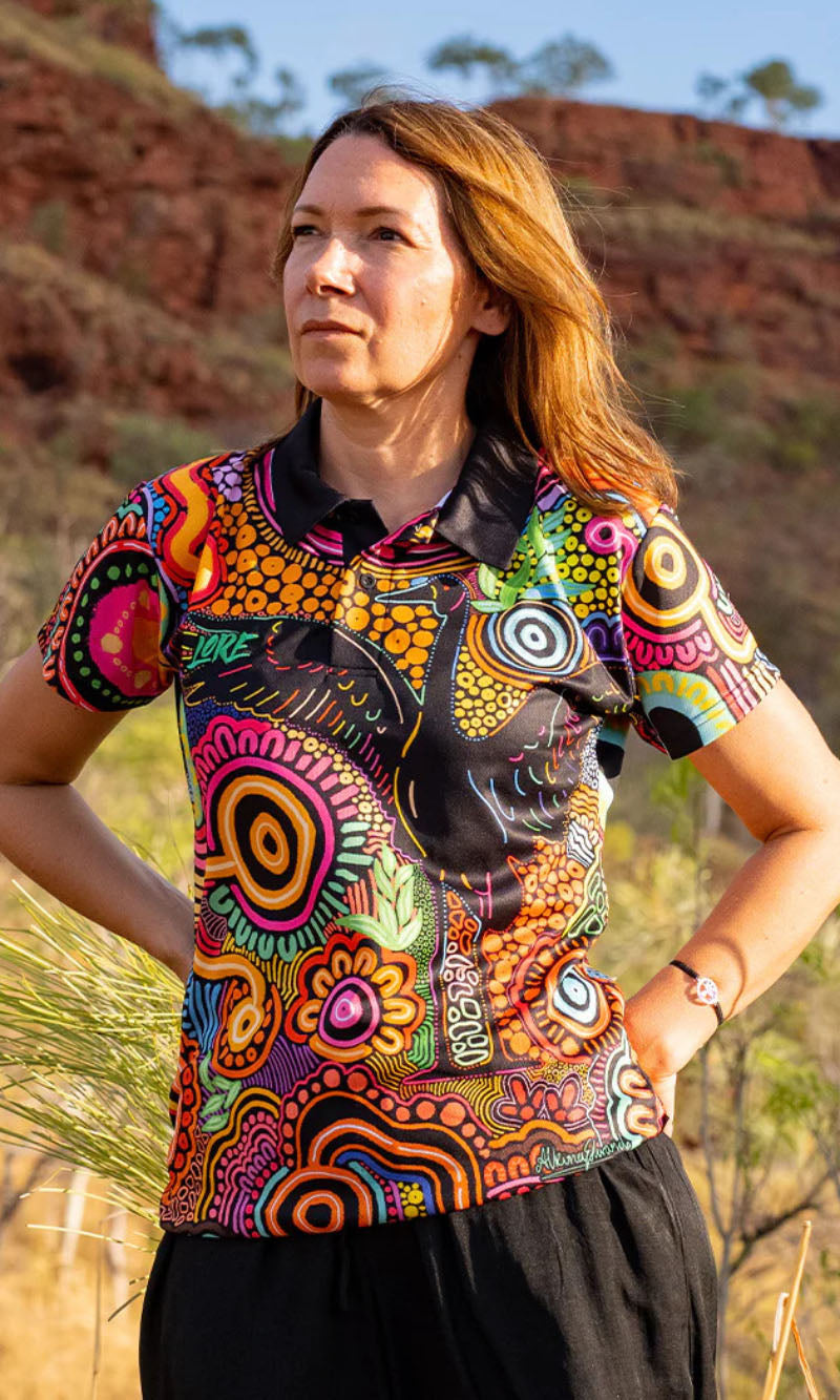 Aboriginal Art Ladies Fitted Polo Gunugudhula