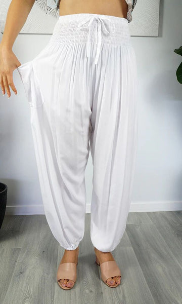White Bamboo Rayon Harem Pants from Thailand