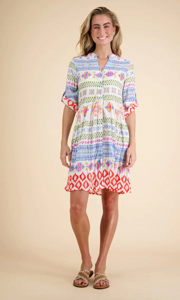 Loretta Blue Multi Floral Print Cotton Dress