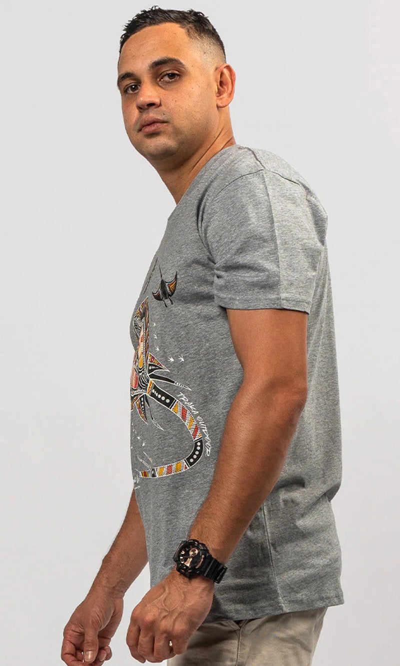 Aboriginal Art Unisex T-Shirt Stingray Fever Grey Marle