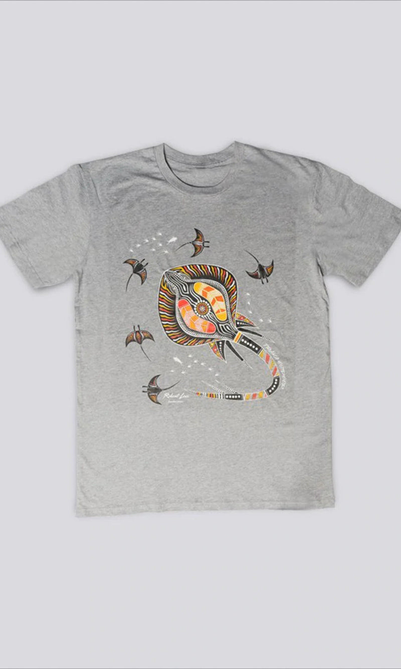 Aboriginal Art Unisex T-Shirt Stingray Fever Grey Marle