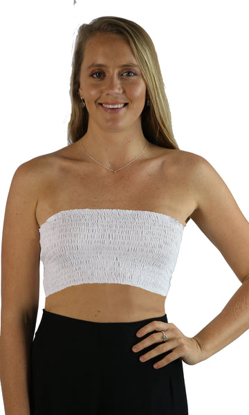 White Shirred Bandeau Boob Tube - Matalan