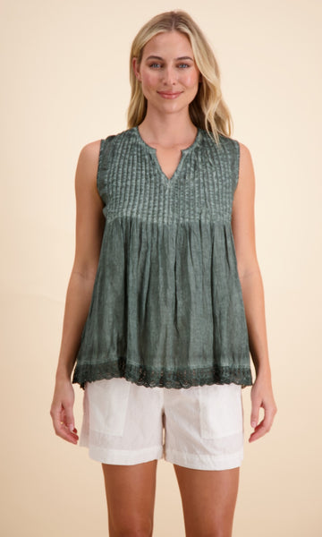 Leila Lace Button-Through Cami Top Blue