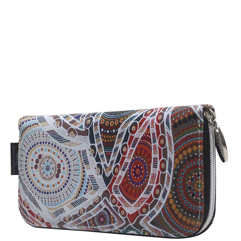 Aboriginal Art Curved Zip Section Wallet Family Love