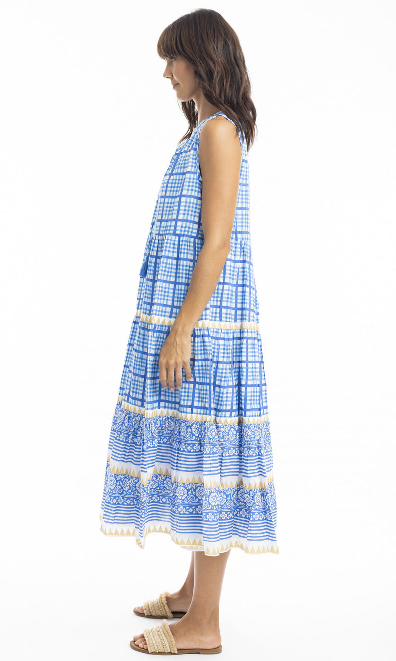 Cotton Dress Sleeveless Midi Straddie Blue