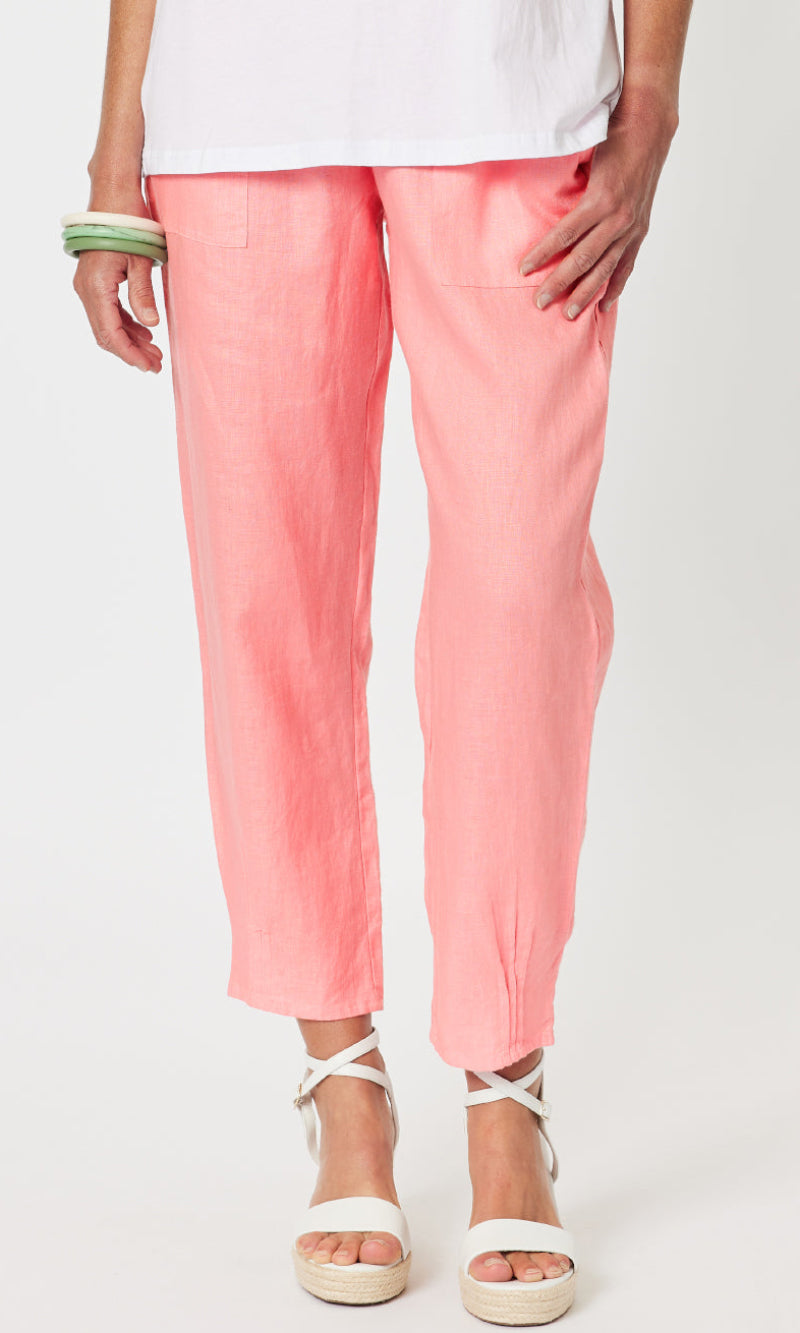 Linen Pant Jersey Waist Coral