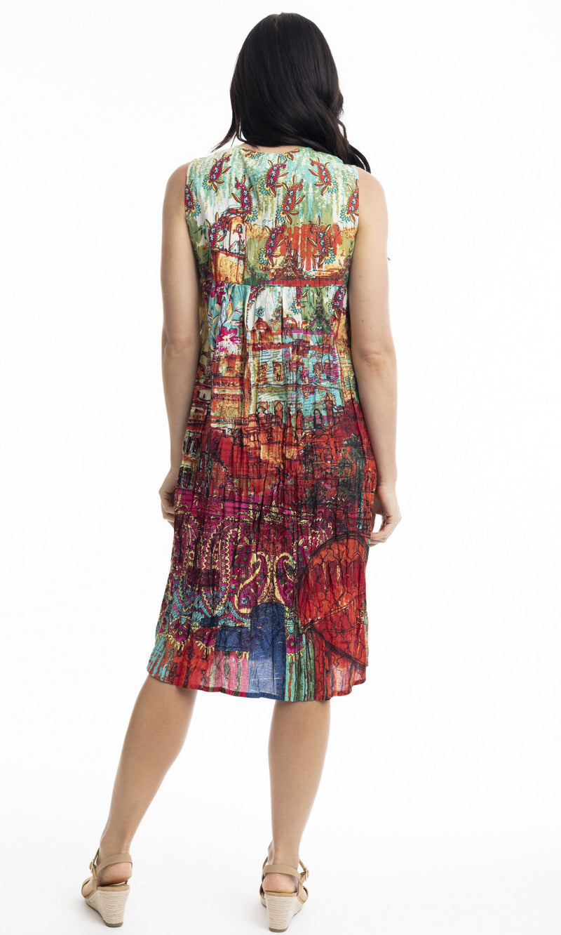 Cotton Dress V Neck Pleated, More Prints