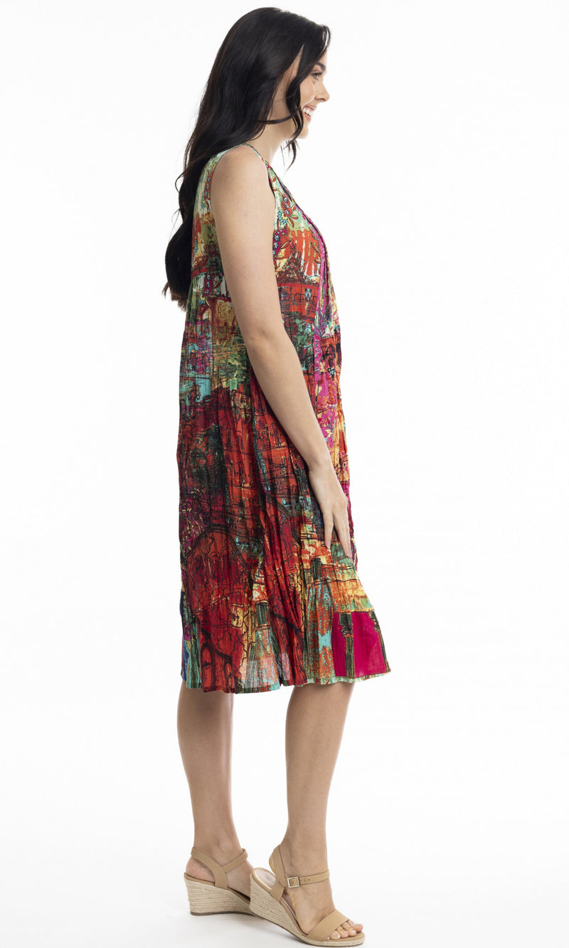 Cotton Dress V Neck Pleated, More Prints