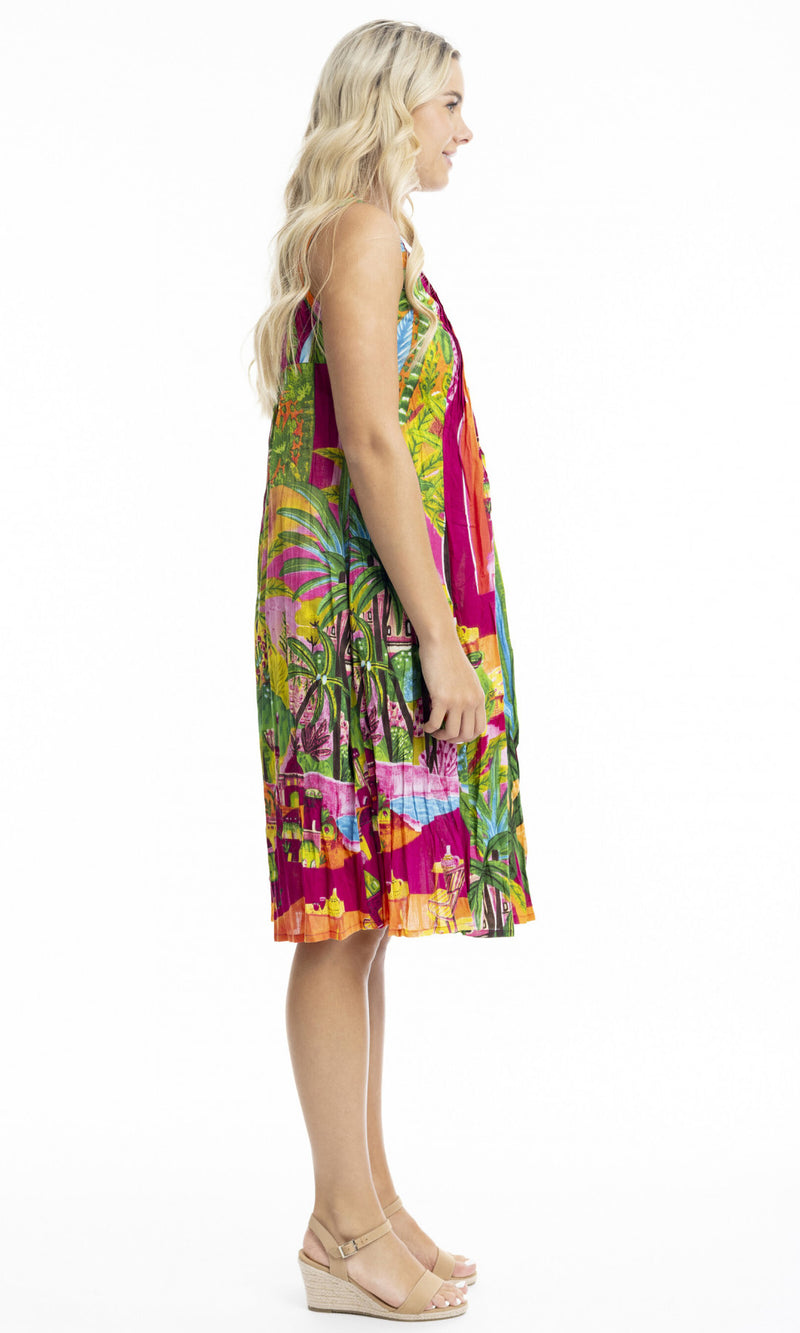 Cotton Dress V Neck Pleated, More Prints