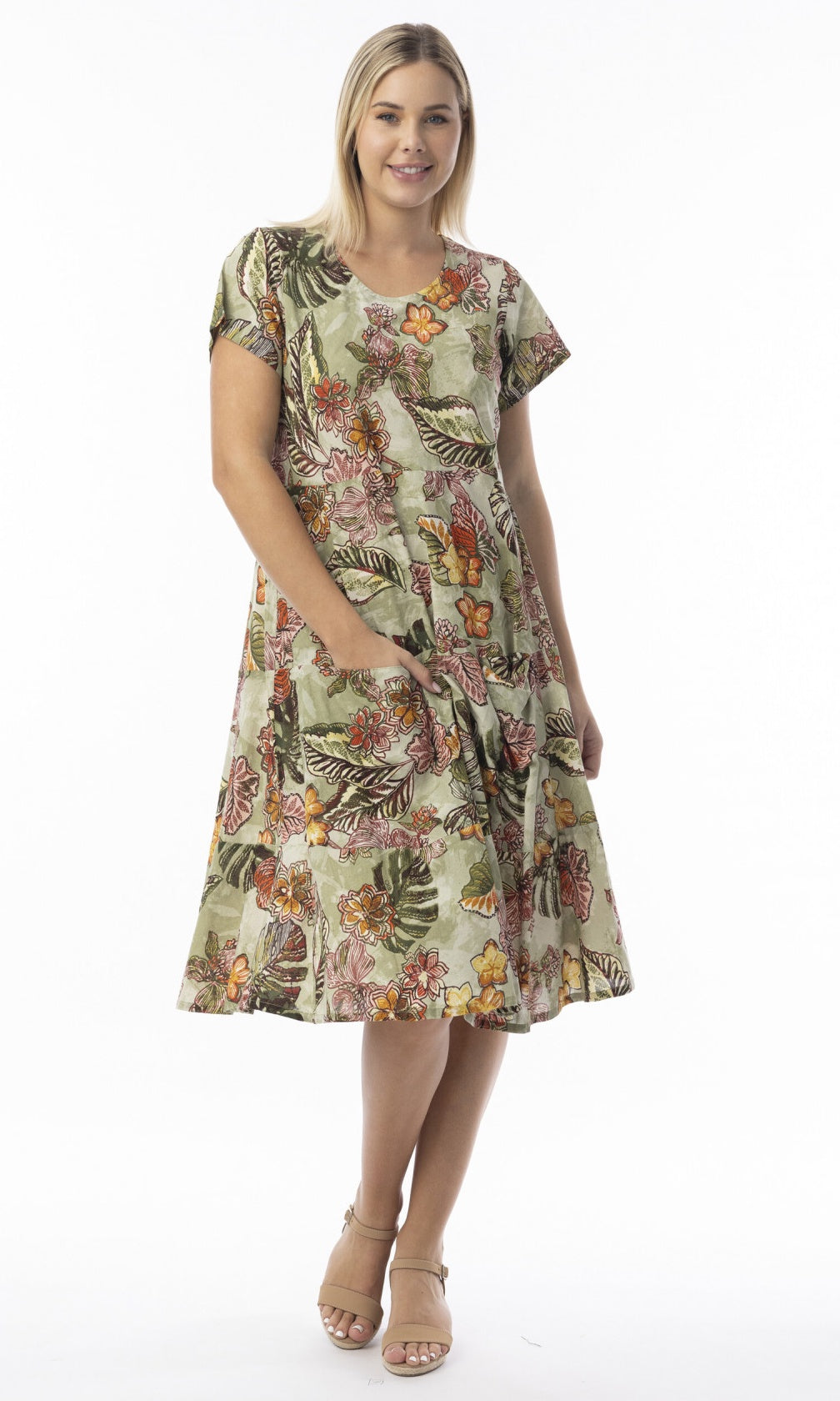Cotton Dress Bias with Front Pocket Lima Olive