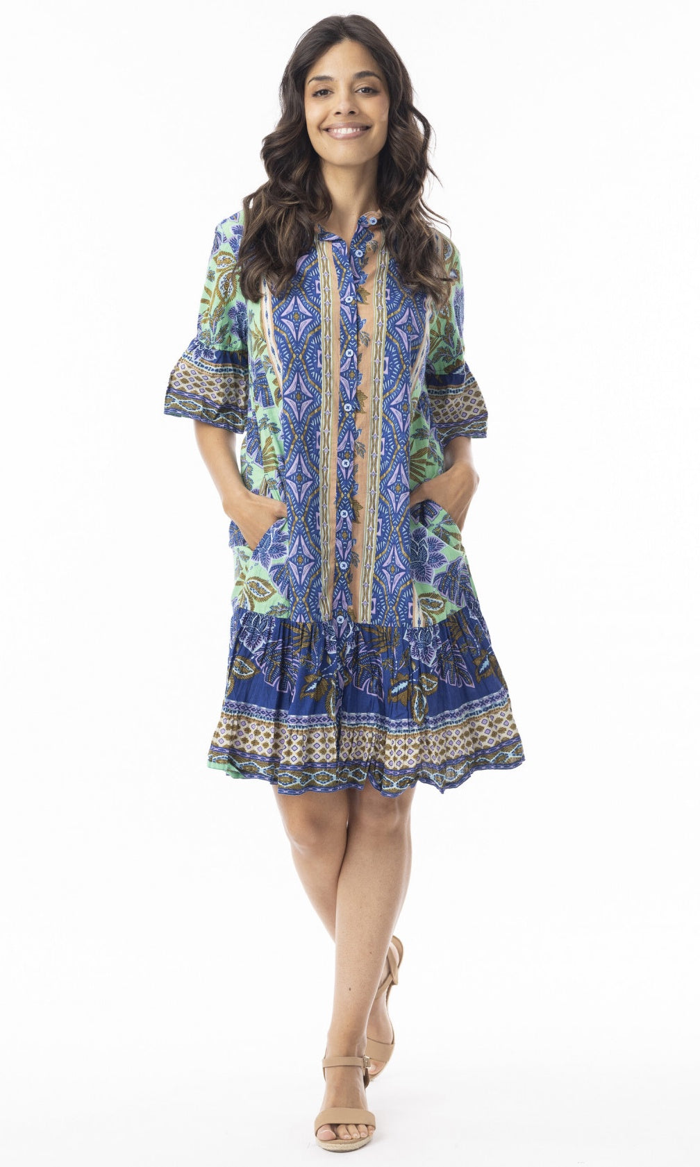 Cotton Dress Collar Frill Hem Las Cuevas