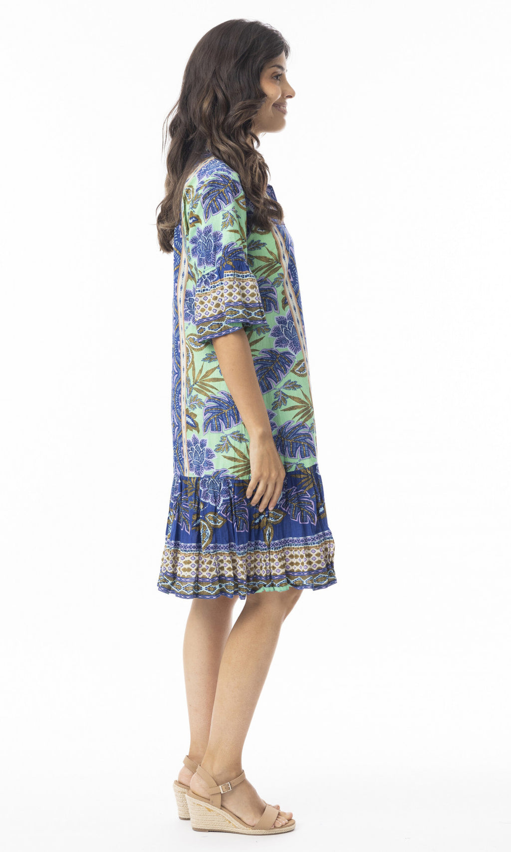 Cotton Dress Collar Frill Hem Las Cuevas