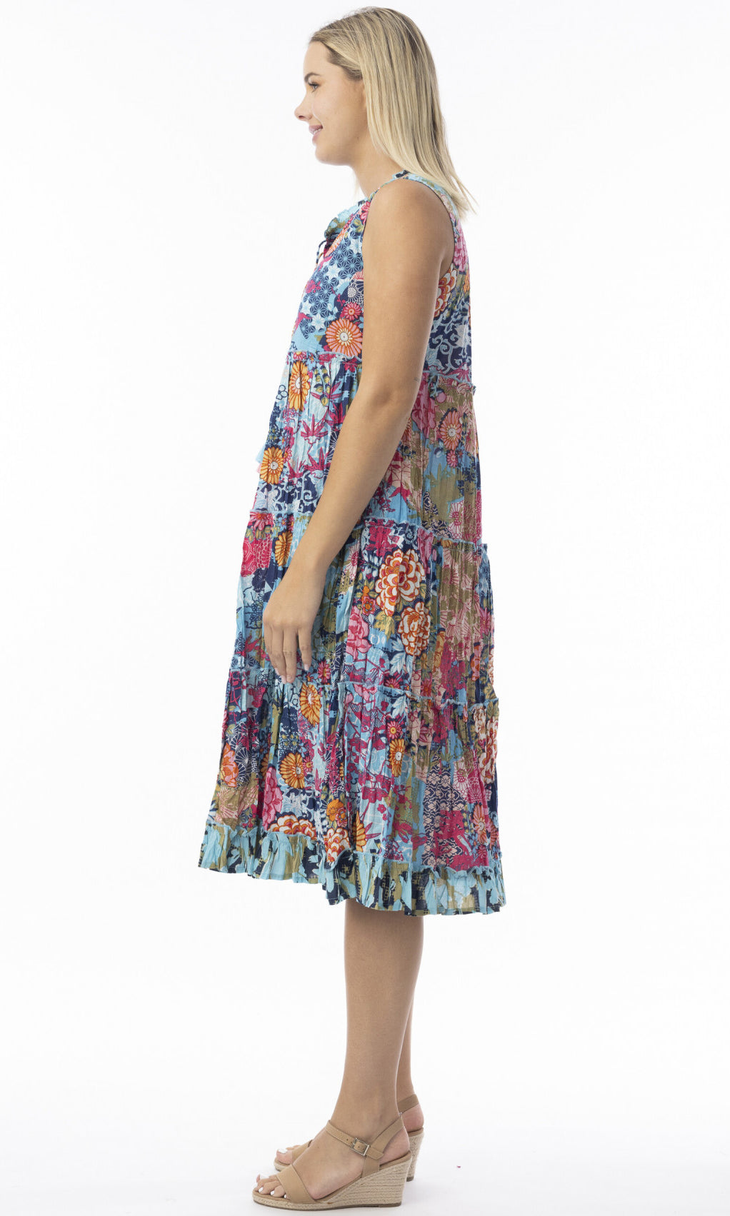 Crinkle Cotton Dress Boho Sleeveless Ikebana