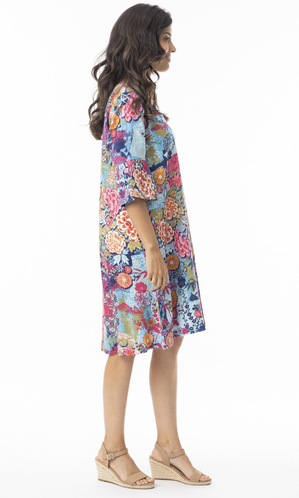 Cotton Dress Contemporary Frill Sleeve Ikebana