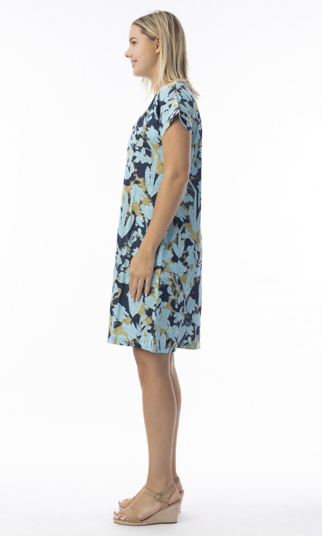 Cotton Dress Bubble Short Sleeve Ikebana