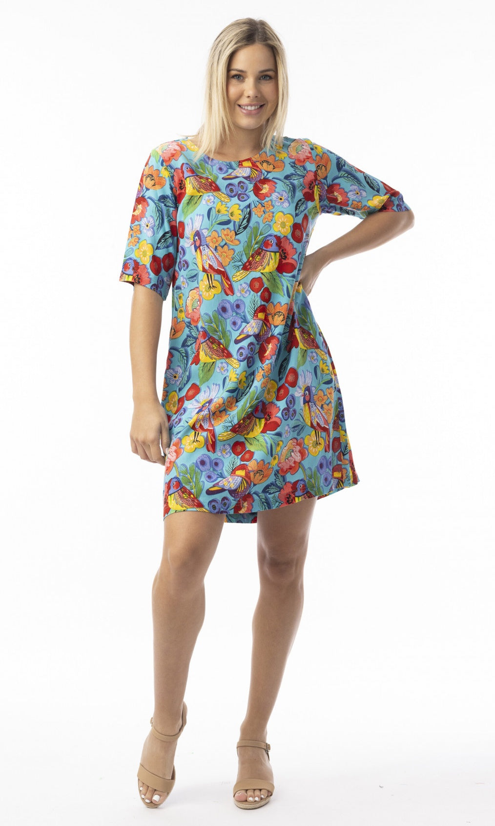 Rayon Dress Contemporary Elbow Sleeve Birds