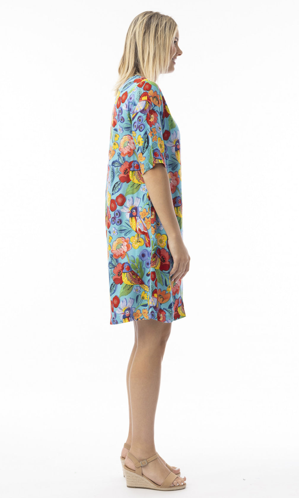 Rayon Dress Contemporary Elbow Sleeve Birds