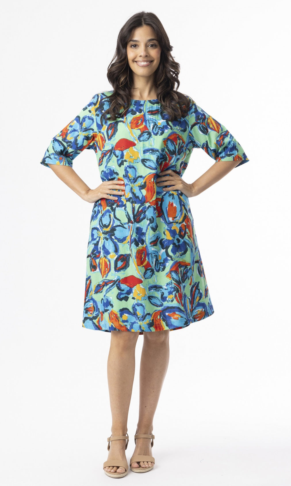 Rayon Dress Contemporary Elbow Sleeve Floral