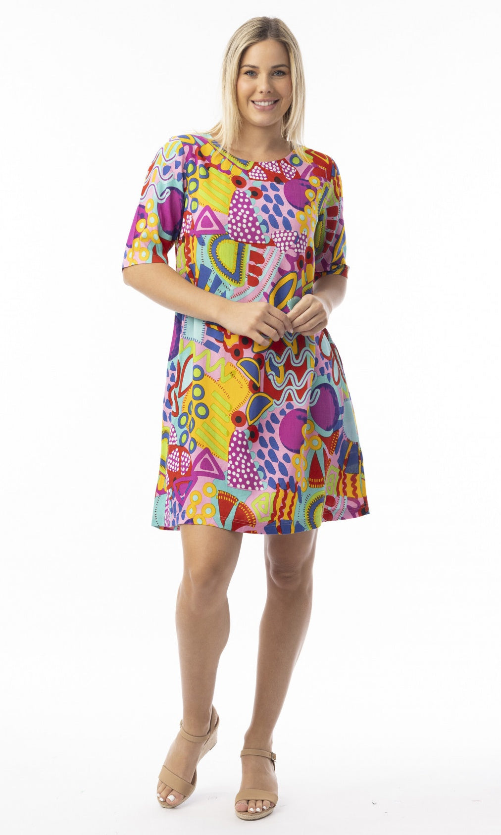 Rayon Dress Contemporary Elbow Sleeve Pop