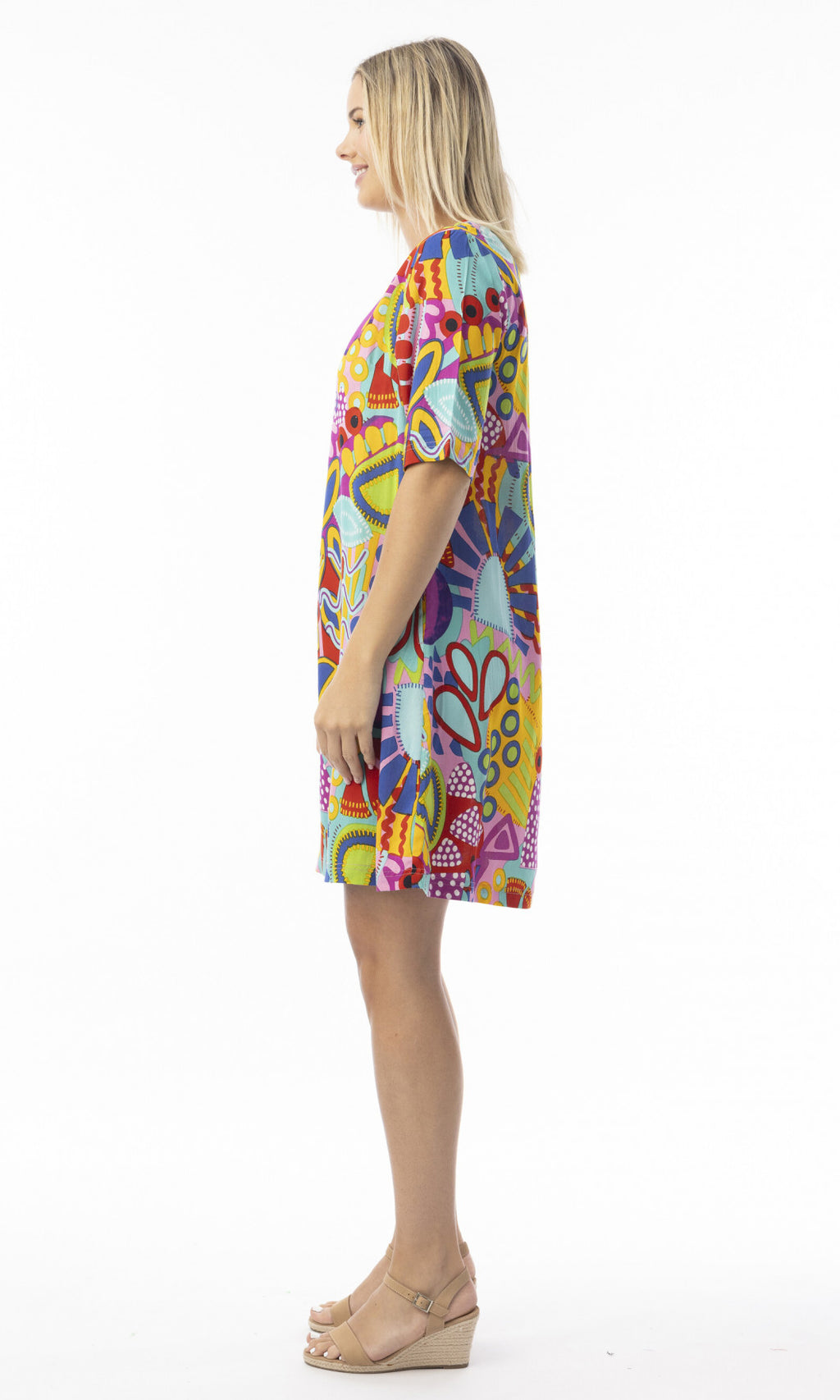 Rayon Dress Contemporary Elbow Sleeve Pop