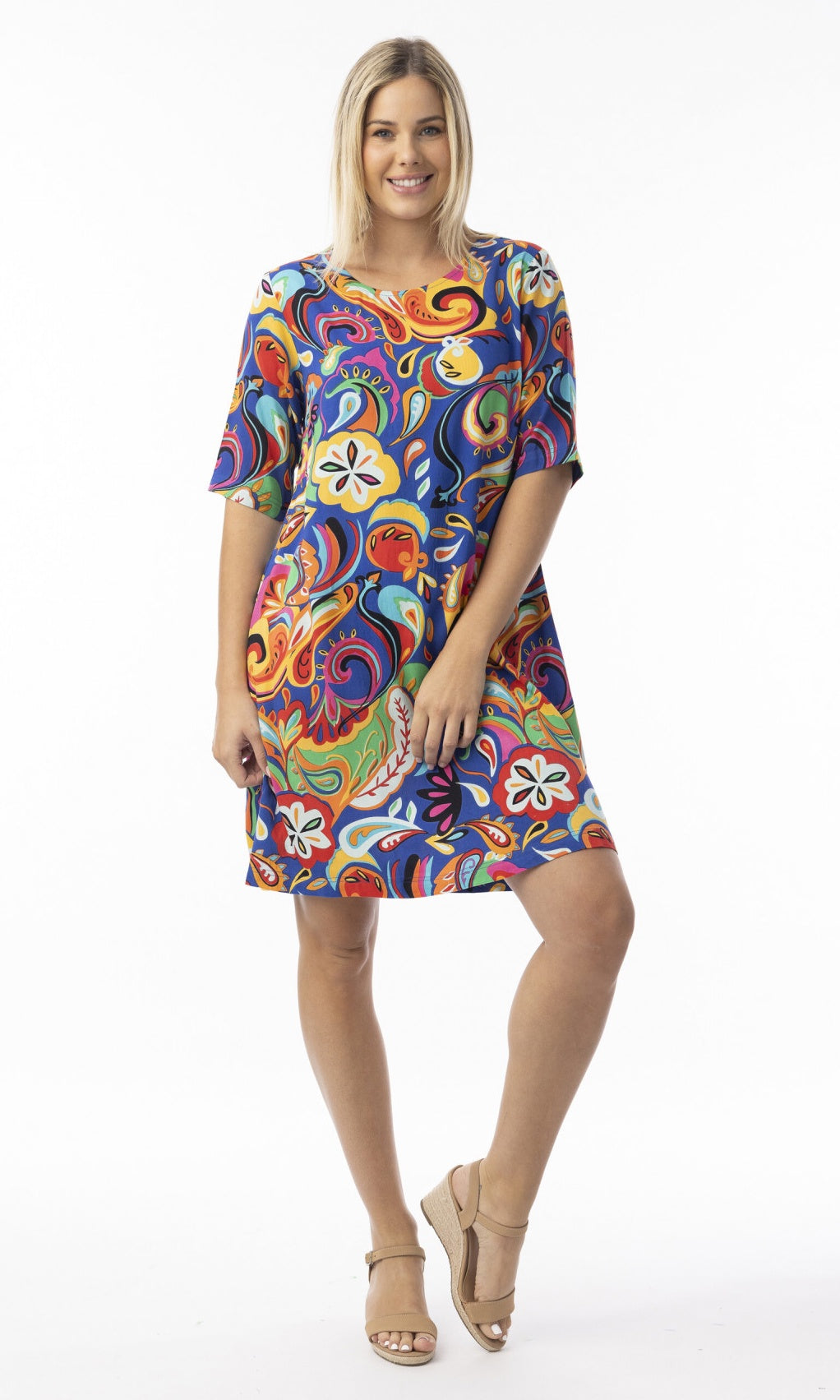 Rayon Dress Contemporary Elbow Sleeve Retro Paisley