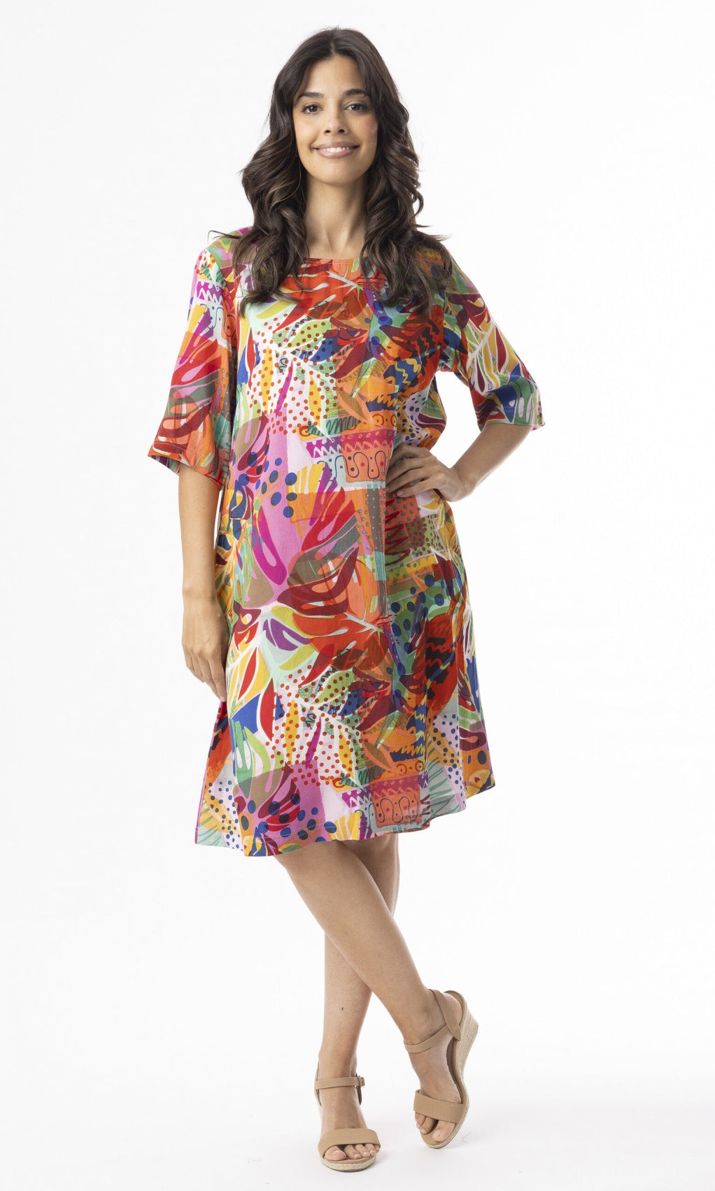 Rayon Dress Contemporary Elbow Sleeve Tropical