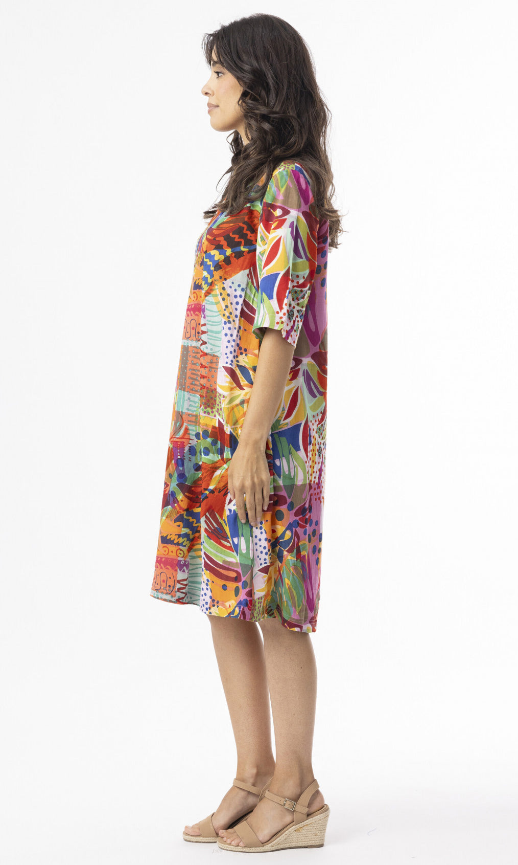 Rayon Dress Contemporary Elbow Sleeve Tropical