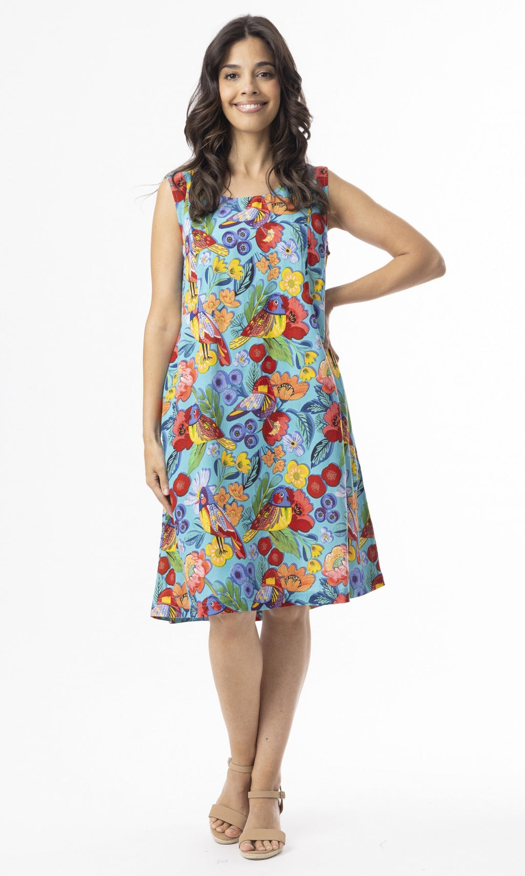 Rayon Dress Contemporary Sleeveless Birds