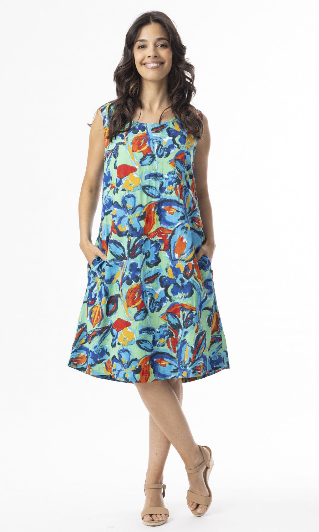 Rayon Dress Contemporary Sleeveless Floral