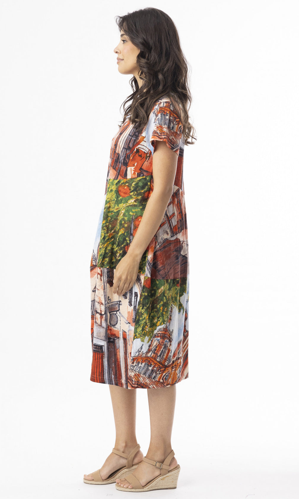 Cotton Knit Dress Bubble Short Sleeve Tower Peach