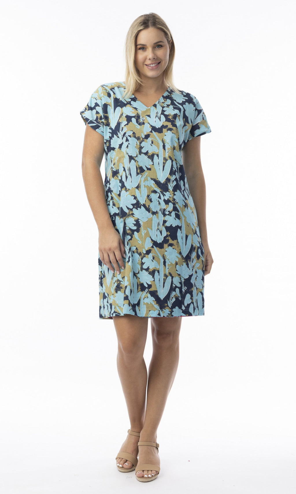 Cotton Dress Reversible Short Sleeve Ikebana