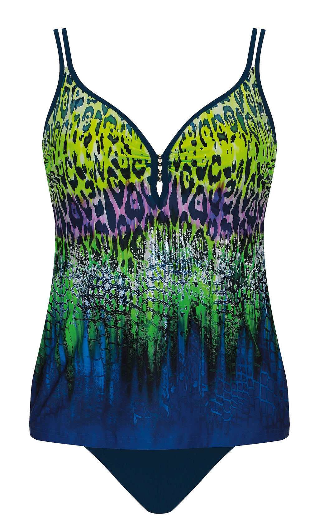 Tankini Set Green Leopard, Special Order B Cup to E Cup