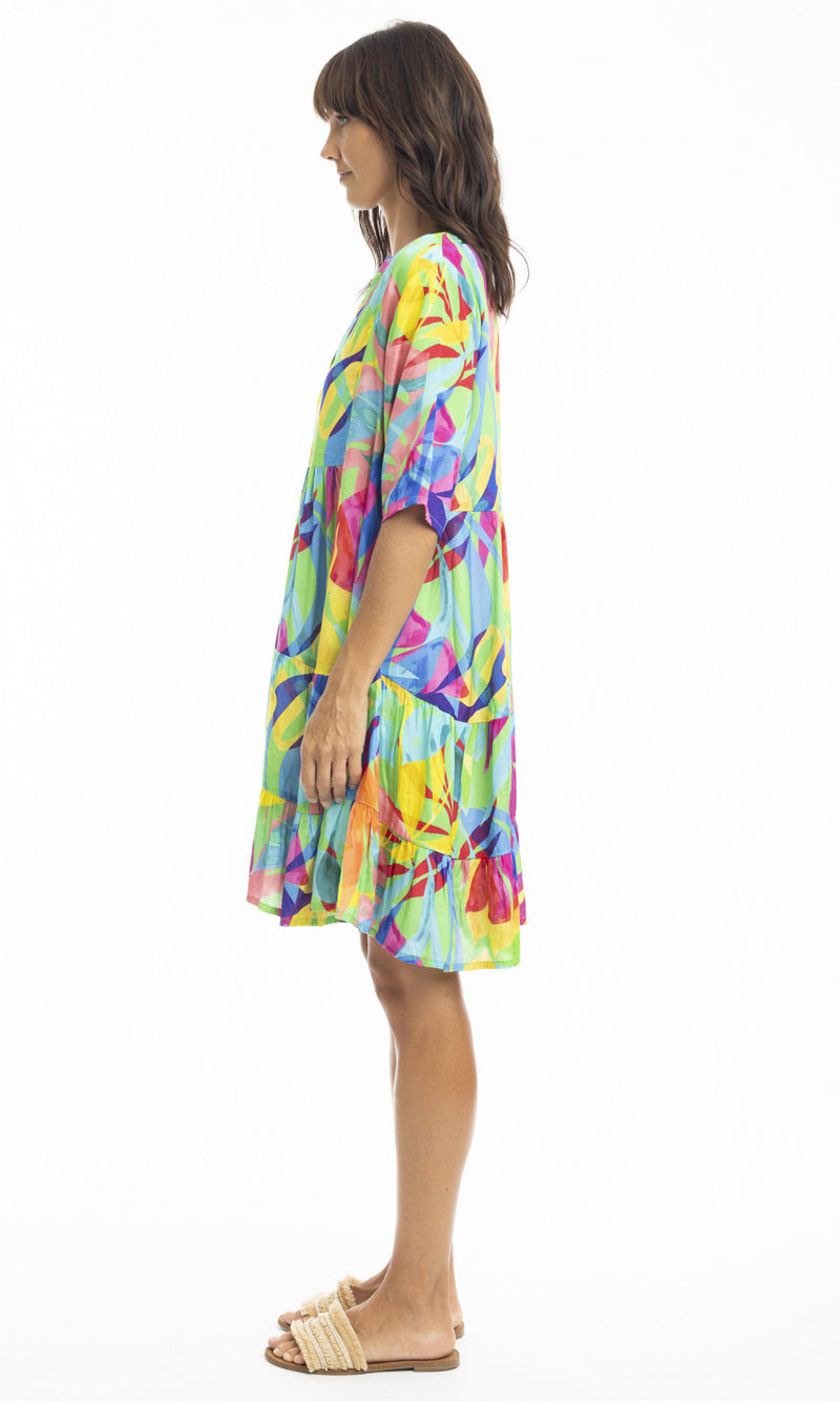 Rayon Dress Layers 3/4 Sleeve Melinda Green