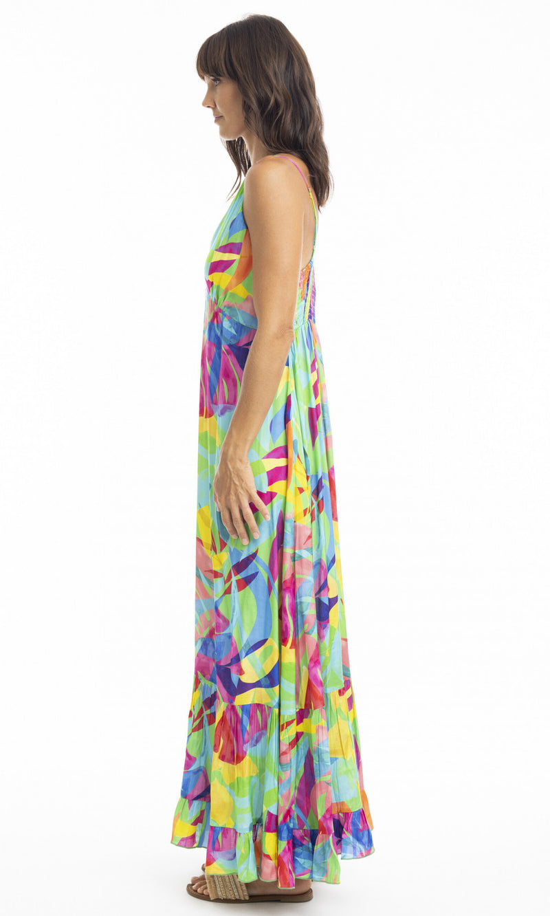 Rayon Dress Maxi Strappy Melinda Green