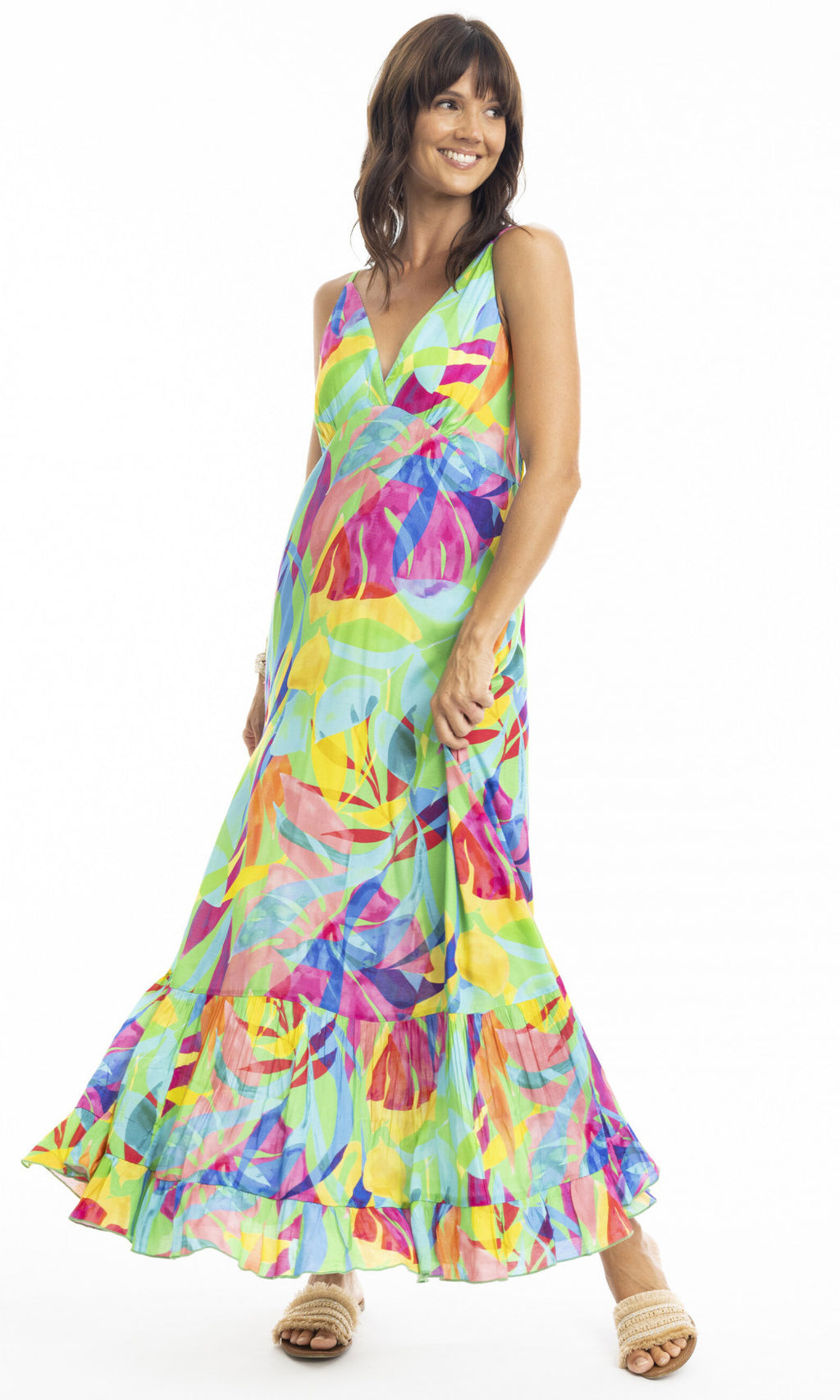 Rayon Dress Maxi Strappy Melinda Green