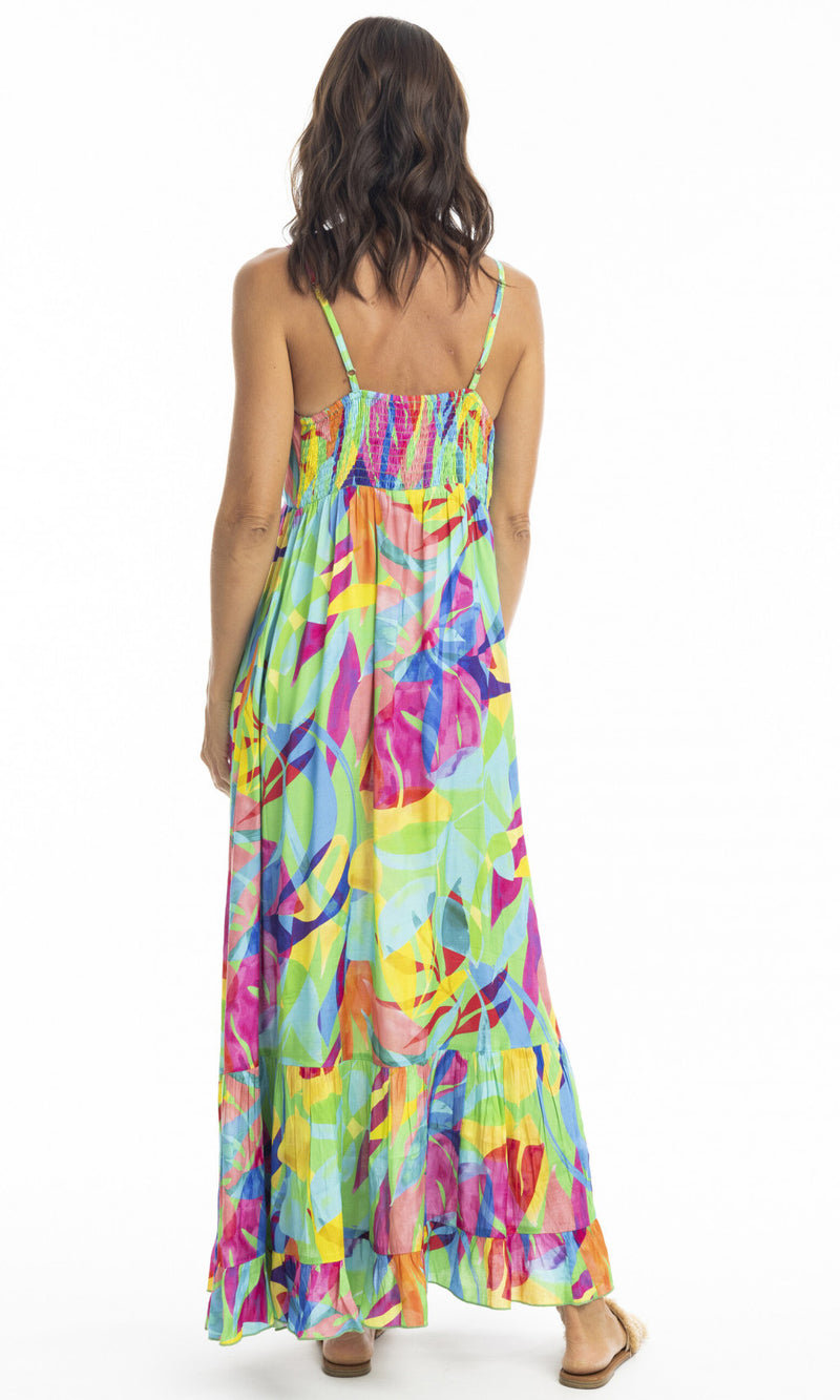 Rayon Dress Maxi Strappy Melinda Green