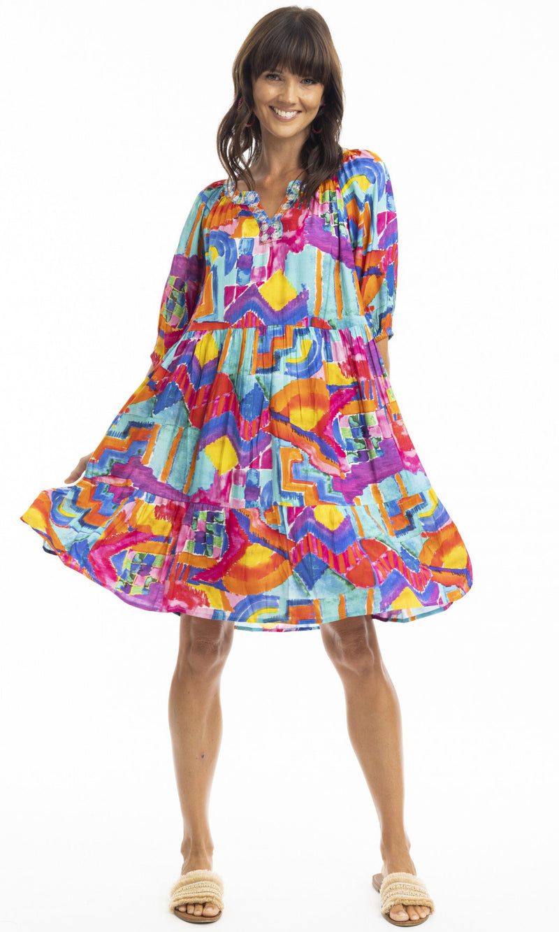 Rayon Dress Layers 3/4 Sleeve Frida