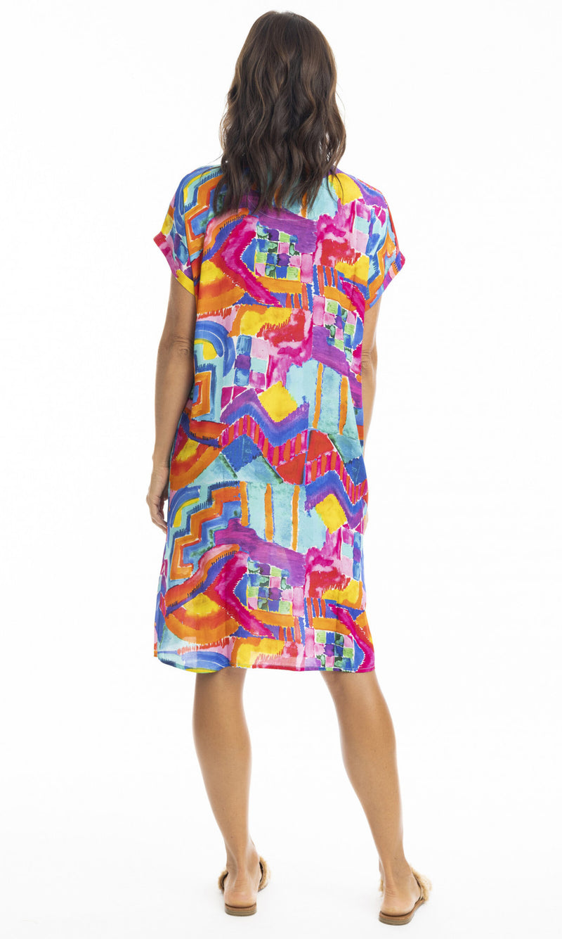 Rayon Dress Cap Sleeve Shift Frida