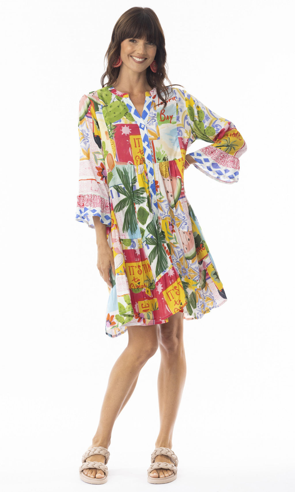 Rayon Dress Layers 3/4 Sleeve With Frill Erica