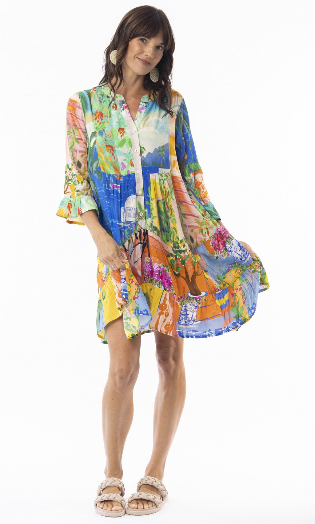 Rayon Dress Layers 3/4 Sleeve with Frill Sardinia